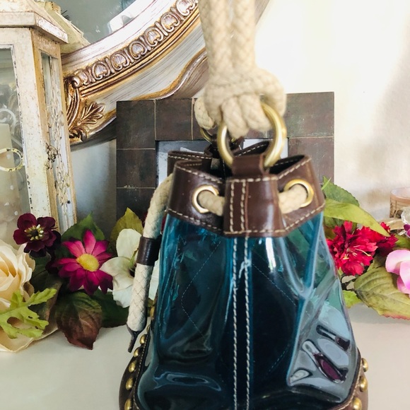 MOSCHINO LOVE clear blue rope handle bag w/pouch - Picture 7 of 10